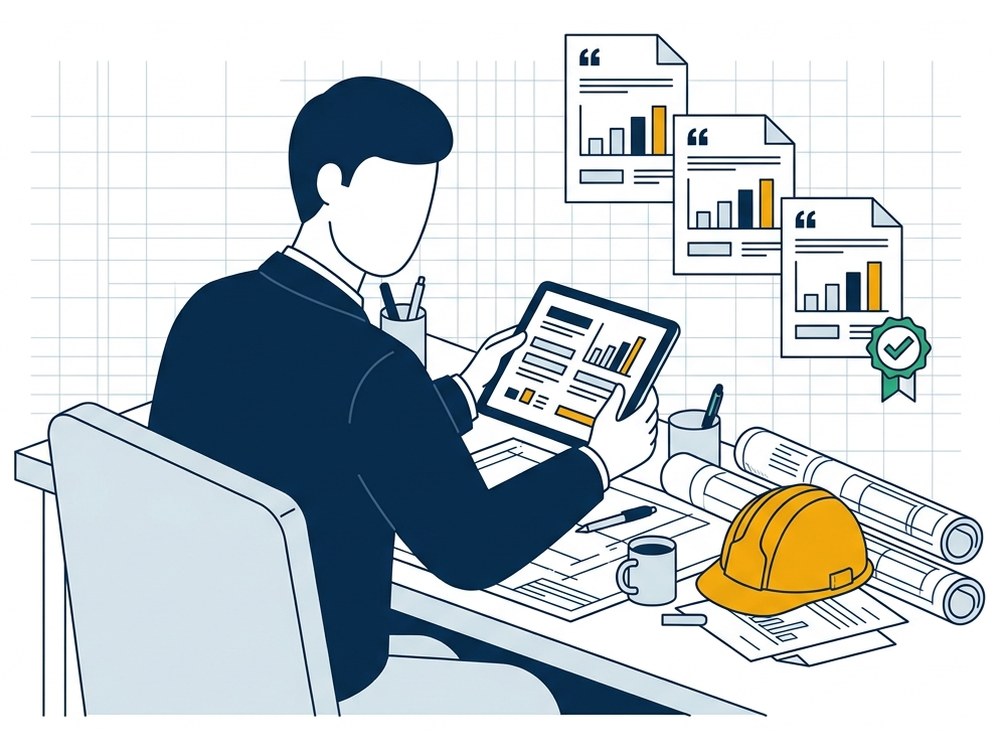 入札の内容を比べる元請けのイラスト