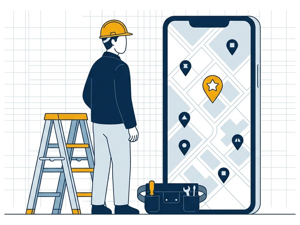 スマートフォンで案件を探す一人親方のイラスト